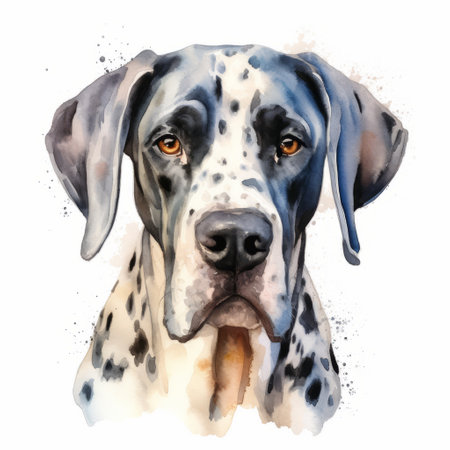 dalmatian dog illustration in realistic watercolor style. the light indigo and dark gray colors create a bold and colorful image. the large-scale illustration is perfect for any dog lover. ai generatedの素材