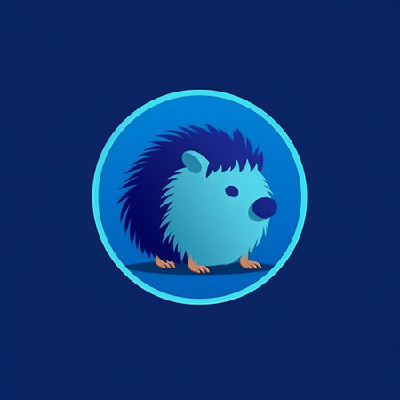 hedgehog icon by sara ozmire features a dark sky-blue design with an animated energy. the icon is inspired by the works of edwin henry landseer and tivadar csontvry kosztka. it has a matte background and a vibrant color scheme that brings out the characterized animals. ai generatedの素材