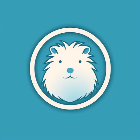 hairy hamster icon with circle on blue white background. poodlepunk style with bold color usage and strong negative space. flat and graphic design in the style of franklin booth with light aquamarine accents. ai generatedの素材