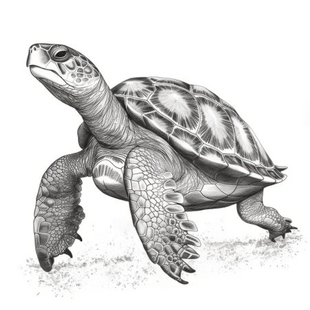 sea turtle illustration featuring an open mouth, rendered in a realistic and hyper-detailed style reminiscent of edward poynter and kilian eng. this character illustration captures the essence of prairiecore and is shot on 70mm for maximum detail. perfect for nature enthusiasts and art lovers alike. ai generatedの素材