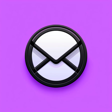 white mail icon on a purple background, reminiscent of gabriel isak's style. the image features light azure and black colors, with a minimalist and monochromatic design. the use of precious materials is evident, and the realistic usage of light and color is reminiscent of john hejduk's work. the playful simplicity of the image makes it stand out. ai generatedの素材