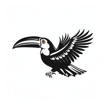 toucan illustration in black and white, inspired by graphic design. the illustration represents a symbol of a latin american nation. the use of negative space and light bronze and black colors creates a strong visual impact. the image is in uhd and can be used for fairy tale illustrations, colorful grotesques, and other design projects. ai generatedの素材