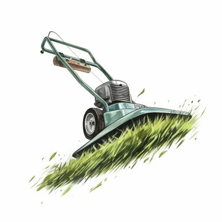 the lawn mower in this digital painting is being swept away by the tall grass it was meant to cut. the clean and sharp inking style gives the image a mid-century illustration feel, while the flat shading and simple design make it a standout piece. this national geographic photo captures the beauty and power of nature, as well as the importance of maintaining our outdoorの素材