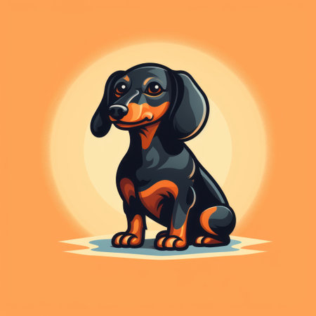dachshund cartoon character design featuring a cute and playful cartoon in light black and orange style. the design is inspired by shepard fairey and william holman hunt, with realistic chiaroscuro lighting and vibrant color gradients. the portrayal of light and shadow is realistic, and the character's rounded shapes add to its charm. ai generatedの素材