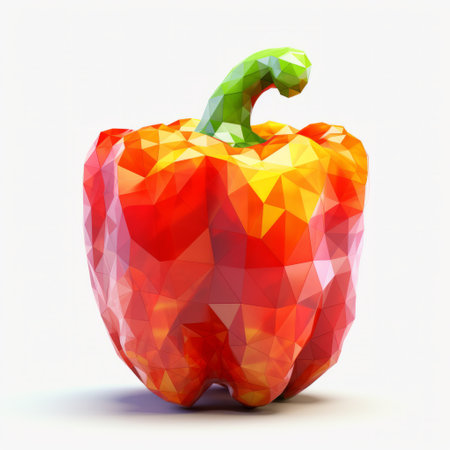 cymbal-shaped bell pepper in low poly style with vibrant geometrics, berrypunk, and glass material. the design showcases figura serpentinata, industrial and product design, and a strong use of color. ai generatedの素材
