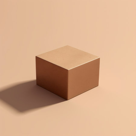 a wooden box captured by jan samson in a minimalist color field style, featuring a beige background and a physically based rendering. the box has a blocky design with a shiny, glossy finish in dark gray and light bronze. the photo was taken using a ricoh gr iii camera. ai generatedの素材