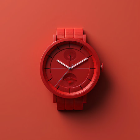red watch on green background in vray tracing style. mcdonaldpunk inspired monochromatic simplicity meets eco-friendly craftsmanship. sailor moon fans will love this recycled, technological design. ai generatedの素材