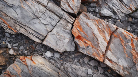 rusty rock formations captured in the style of graflex speed graphic by dusan djukaric. the detailed textures of the rocks showcase a realistic and naturalistic feel, with light red and gray hues. the frequent use of diagonals adds depth to the image, making it a stunning visual treat. ai generatedの素材
