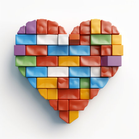color block heart on white background, inspired by stylized urban art, industrial design, and mosaic-inspired realism. the drugcore and emotionally complex design elements add a unique touch, while the cubo-futurism and eco-friendly craftsmanship make it a standout piece. ai generatedの素材