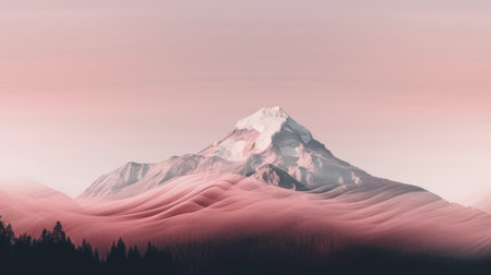 this wallpaper features a stunning rose mountain with a pink landscape. the layered imagery style adds subtle irony to the digital gradient blends and topographic photography. the eerie landscapes and dreamy portraits are reminiscent of precisionist art. the light beige and crimson colors create a beautiful contrast. ai generatedの素材