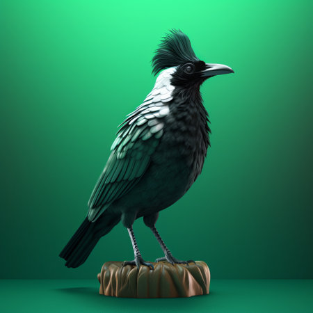 the rare bird comes to life in this 3d mock-up by the artist, featuring a pop art style with dark silver and green hues. the realistic genre scenes are enhanced by minimal retouching, while psychedelic surrealism adds a touch of the unexpected. the realistic figures are reminiscent of a baroque sculptor's work. ai generatedの素材