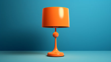 orange lamp with a long shade in bold chromaticity, rendered in cinema4d. the lamp features light blue and saturated colors, perfect for tabletop photography. the use of bright colors and matte photo finish adds to its appeal. ai generatedの素材