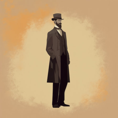 this is a full-body portrait of lincoln, a blacksmith, in a cartoonish character design style. the vintage cinematic look adds to the overall aesthetic of the portrait. the color field painter technique used in the portrait gives it a fashion-illustration feel. the smokey background adds to the elegance of the figure. ai generatedの素材