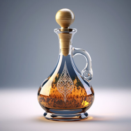 ivana 3d bottle image is a stunning representation of orientalist influences with meticulous attention to detail. the dark amber and sky-blue colors blend perfectly with the egyptian iconography, creating a unique and captivating design. the image is rendered using vray tracing, and the delicacy of touch is evident in the way the bottle is poured. download this free image and add a touch of eleganceの素材