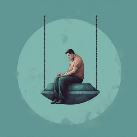 man on boat on rock - a teal-toned illustration featuring a man sitting in a boat on a rock, suspended in mid-air. the emotive portrait is reminiscent of retro sci-fi scenes and psychological phenomena illustrations, with isolated figures and a realistic, yet surreal, style. ai generatedの素材