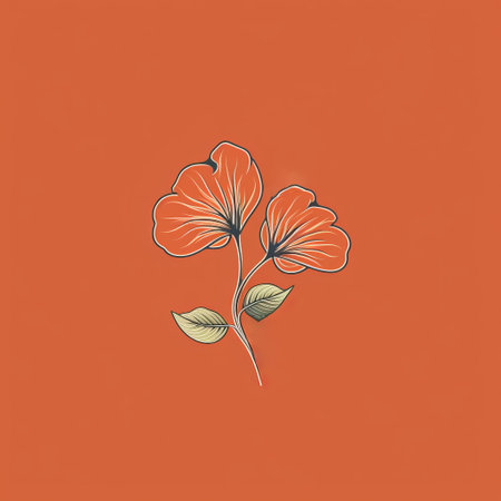 this photo features a minimalist illustration of a hibiscus flower ornament in dark orange and light beige. the hand-drawn elements and hand-painted details add a unique touch to the minimalist still life. this image is perfect for use as wallpaper or as line drawings. ai generatedの素材