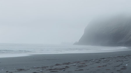 silhouette of a body walking on a beach, in a science-fiction style with light gray and indigo colors. the misty gothic atmosphere is reminiscent of the works of isaac julien, miyamoto musashi, and maia flore. the photo has an adventure theme. ai generatedの素材