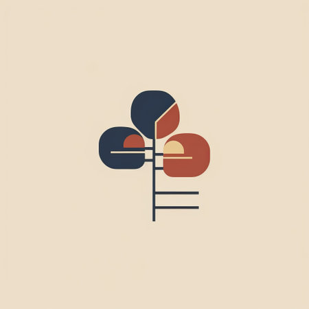 four modern logos designed in the style of psychological abstraction. the logos feature flower and nature motifs, multi-layered figures, and a warm color palette of light navy and light maroon. the design is inspired by the bauhaus functional design and classical balance. ai generatedの素材