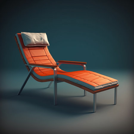 this is a preview of modern lounge chair 3d model no. 24, featuring a stylish combination of dark orange and azure, light silver and orange, and light orange and white. the realistic still lifes showcase dramatic lighting and solarization effect, with meticulous attention to detail. the retro-style design adds a touch of nostalgia to any modern interior. ai generatedの素材