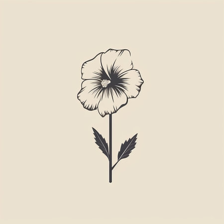 a black and white vintage graphic design of a flower, featuring a light beige minimalist background. this illustration is inspired by victorian-era artwork and incorporates americana iconography. the style is reminiscent of herb trimpe's minimalistic drawings. ai generatedの素材