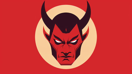 the devil head graphic is a striking example of bold comic book art. the round red circle and flat color blocks create a strong visual impact, while the detailed character illustration and use of negative space add depth and texture. this 20 megapixel image is perfect for posters, animated gifs, and other graphic design projects. keywords: devil head, graphic, comic book art, flat color blocks,の素材