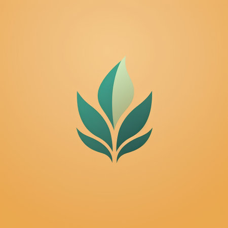 leaf logo on yellow background with elegant simplicity in dark turquoise and light beige. the distinctive character design features light orange and light emerald colors, while the flickering light adds a touch of natural scenery. this logo is perfect for businesses with environmental awareness. ai generatedの素材