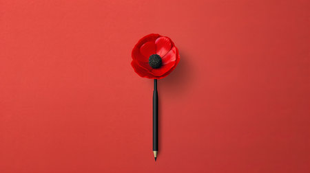 red poppy, stylized in the zbrush style, is captured in this photograph against a red background. the image showcases iconic civil rights imagery with intricate pencil work and minimal retouching. the use of tilt-shift lenses and minimalistic objects adds to the overall aesthetic of the photograph, which is inspired by pigeoncore. ai generatedの素材