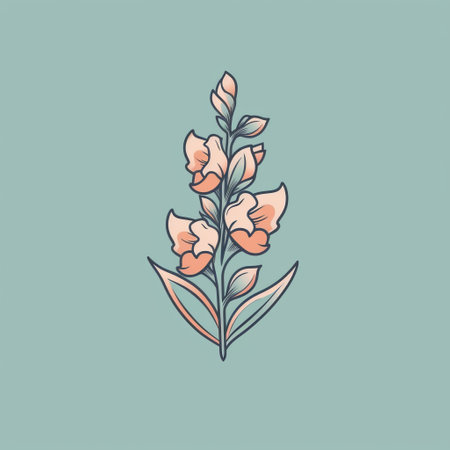 the illustration features a delicate flower set against a grassy background, with a minimalist palette of light teal and light orange. the style draws inspiration from classic tattoo motifs and is reminiscent of the works of lucien pissarro and herb trimpe. this beautiful illustration captures the essence of nature in a simple yet elegant manner. ai generatedの素材