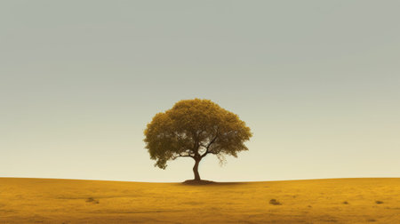 lone tree in sun-based hd digital photo with minimalist background. matthias jung style with realistic landscapes, soft tonal colors in yellow and bronze. uhd image with 8k resolution. ai generatedの素材