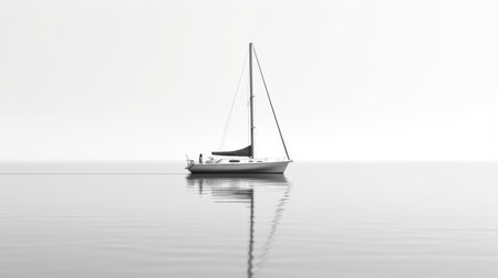 the sailboat appears serene as it floats on the water, captured in a dreamlike quality through the use of ambient occlusion. the monochromatic graphic design adds to the hazy atmosphere, while the chrome reflections give the image a touch of modernity. this photograph, taken by antanas sutkus, boasts an impressive 8k resolution and is a stunning example of photographically detailed portraitures. ai generatedの素材