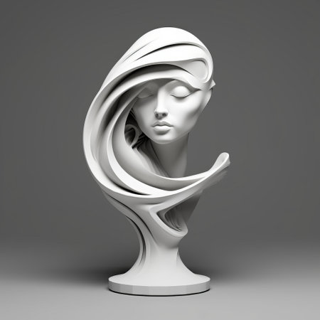 the eliot sculpture depicts a serene white girl with curly hair in a futuristic fantasy style. the 3d sculpture features elegant abstractions with smooth and curved lines, and dynamic chiaroscuro. this contest-winning piece is a stunning example of modern art. ai generatedの素材