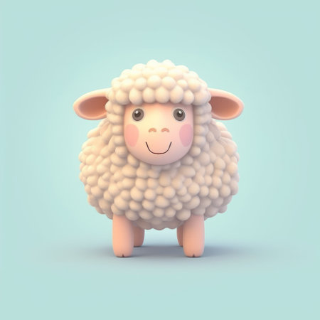 soft and smiling sheep character illustration in the style of zbrush. this adorable toy sculpture is depicted on a blue background with a densely textured or haptic surface. the illustration is a single object with light white and light magenta colors, perfect for any project related to toys, illustrations, or flickr. ai generatedの素材