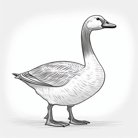 this geese illustration showcases a detailed character design in the style of pen and ink. the simplistic vector art features light gray tones and detailed shading, while the toy-like proportions give it a unique appeal. created by renowned artist david yarrow, this full-body illustration is a stunning example of his work. ai generatedの素材
