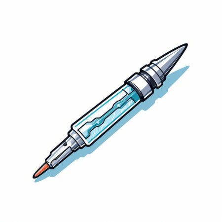 the doctor's pen is depicted in a detailed character design with anime-influenced style. water droplets are falling from the pen, creating an explosive pigmentation effect. the high-angle shot showcases the clear colors of the artwork. the image has a drugcore vibe and appears to be drawn using machines. ai generatedの素材