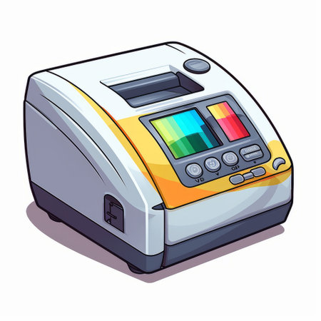 this hospital x-ray machine vector clipart features a colorful and playful cartoon style, reminiscent of the neo-geo art movement. the design incorporates elements of instax film, peter saville's graphic design style, and chromatic experimentation. the result is a vibrant and eye-catching caricature that is sure to stand out. ai generatedの素材