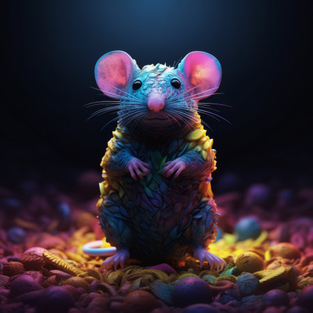 colorful mouse rendered in cinema4d with vibrant portraiture and contrasting lights and darks. this cute and colorful bio-art features thick textures and vibrant still lifes. ai generatedの素材
