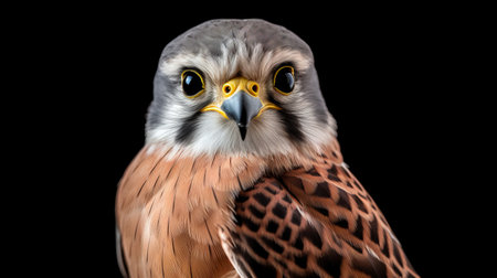 the photo showcases a cute bird in hyperrealistic style against a black background. the use of photo-realistic techniques by hugues merle has resulted in a uhd image that highlights the bird's crimson and brown feathers. the calculated approach to the portrait is evident, making it a stunning example of mars ravelo's wildlife photography. ai generatedの素材