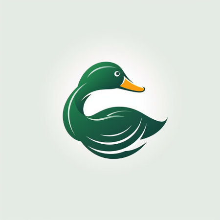 green duck logo illustration with elegant use of negative space. realistic yet stylized, accurate and detailed depiction of a duck with simplistic characters. rounded shapes and dark gray and green color scheme make for a visually appealing design. ai generatedの素材