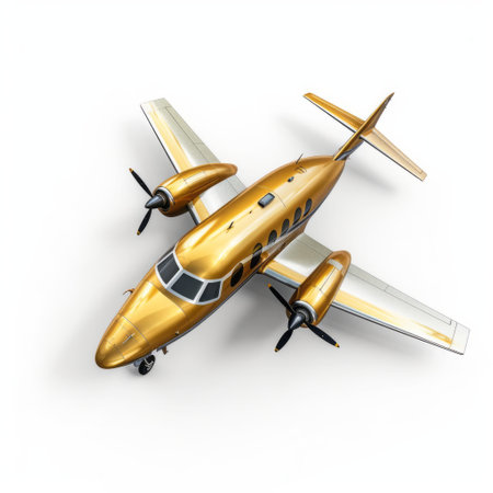 gold aircraft in hyperrealistic precision style, with streamline elegance and bold coloration, depicted in a meticulously detailed tondo format. the metallic rotation of the aircraft is precise and lifelike. ai generatedの素材