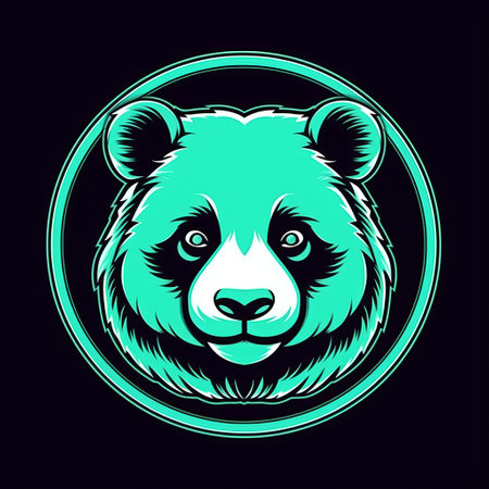 panda head logo designed by dan mumford in neon realism style, featuring charming characters with grandiose color schemes of light emerald and light cyan. the design is inspired by the works of theodore rousseau and belongs to the group zero collection. the black background adds depth to the vibrant colors of the logo. ai generatedの素材
