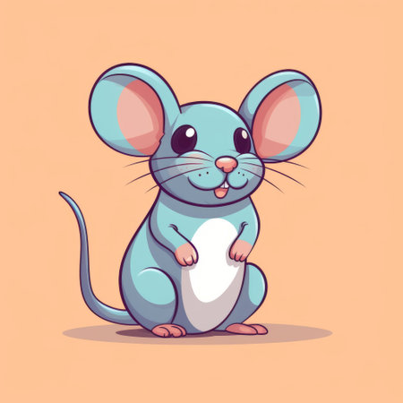 blue little mouse cartoon vector illustration in pop art-inspired style with flat shading. the illustration features light maroon and cyan colors with animated gifs. the hyper-realistic animal illustration is complemented with light green and orange shades. ai generatedの素材