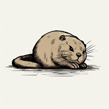 an otter, in vintage comic style, holds a leaf with a pensive pose. the detailed engraving and stark simplicity of the image are enhanced by the high horizon lines. this cartoon is reminiscent of the work of artist sopheap pich, with its rounded shapes and attention to detail. keywords: otter, vintage comic style, pensive pose, detailed engraving, stark simplicity, high horizon lines, sopheap pich, rounded.の素材