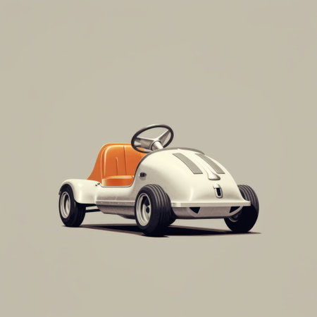 the minimalist portrait of a car in dark white and light orange resembles a toy store car. the historical illustration style and soft realism add a touch of duckcore to the childlike simplicity of the image. the car's aluminum finish completes the overall aesthetic. ai generatedの素材