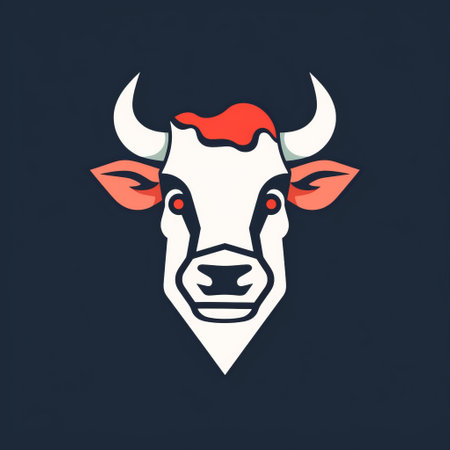 the bull head logo, designed in the style of emiliano ponzi, features a white face with quirky anthropomorphic compositions. the festive atmosphere is enhanced by the dark navy and red color scheme. the logo is reminiscent of aleksandr deyneka's realistic animal portraits, but with a unique twist - it appears to be made entirely of cheese. ai generatedの素材