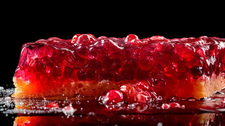 red cake with syrup layer captured in ultra-high definition using fractalpunk and cranberrycore styles. the translucent immersion effect adds depth to the photographically detailed portraitures achieved through macro photography using rollei prego 90. ai generatedの素材