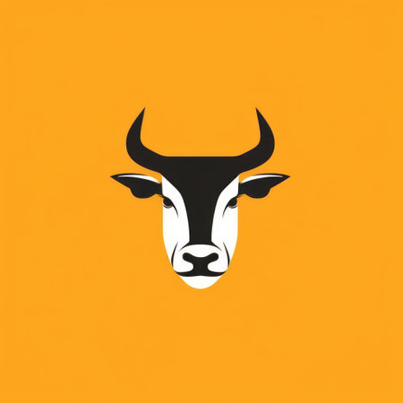 this vector illustration features a cow's head logo with the letters "rbkool" in a minimalistic style of light orange and black. the design draws inspiration from cambodian art and folk-inspired motifs, incorporating gender-bending iconography. the abstract minimalism of the design is enhanced by the use of dark yellow and white. ai generatedの素材