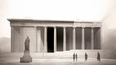 the statue of liberty in detroit, created by alexander morgan, showcases a perspective rendering style with minimalist stage designs and classical architectural details. the design draws inspiration from the mycenaean art of 500-1000 ce, making it a unique piece of design and architecture study. ai generatedの素材