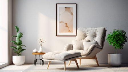 clean and simple living room 3d render with a dreamy quality, featuring organic nature-inspired forms in light orange and light beige. the figurative art style is enhanced by careful framing and a dappled effect, resulting in a stunning uhd image with a solarizing master. ai generatedの素材