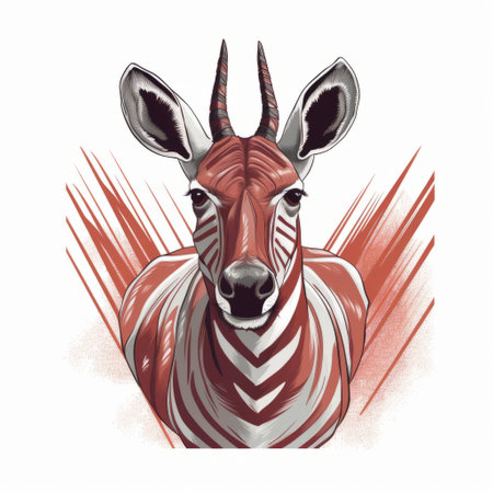 red zebra drawing with strong facial expression in manga-inspired style. flat shading and linear illustrations in light gray and bronze on a dark black and red background. watercolor illustrations with art of the ivory coast influence. ai generatedの素材