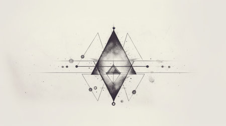 this tattoo design showcases a stunning art deco art style with minimalist geometric abstraction. the grungy texture and mystic mechanisms add a touch of gothic illustration to the design. the multiple filter effect and multi-layered geometry make it a unique and eye-catching piece. perfect for those who love geometry-inspired tattoos. ai generatedの素材